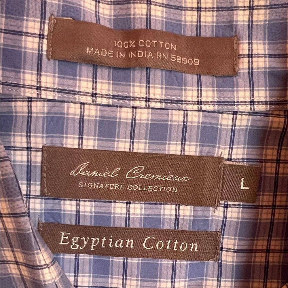 Daniel Cremieux Light Blue and White Plaid Button-Down Shirt short sleeve L - Picture 2 of 5